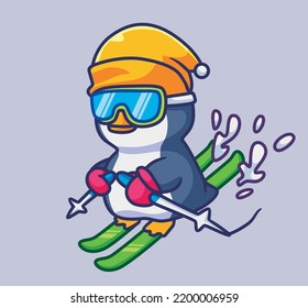 cute penguin playing skating. isolated cartoon animal illustration. Flat Style Sticker Icon Design Premium Logo vector. Mascot Character