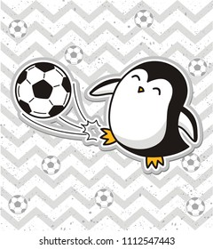 Cute  penguin playing soccer . Vector illustration.