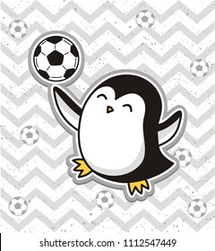 Cute  penguin playing soccer . Vector illustration.