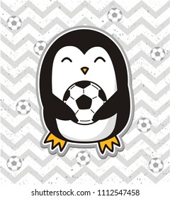 Cute  penguin playing soccer . Vector illustration.