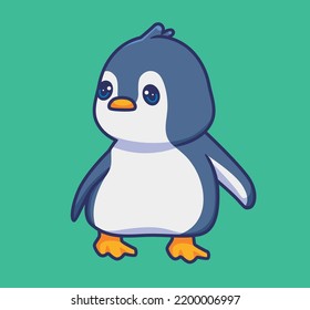 linda pose de pingüino. ilustración de animales de dibujos animados aislados. Vector de logotipo Premium de diseño de icono de etiqueta plana. Carácter mascota