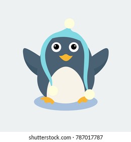 Cute penguin. Postcard for the New year and Christmas. Vector images in cartoon style.