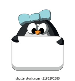 Cute Penguin with poster without text in color for congratulation