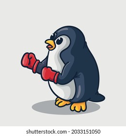 cute penguin practicing boxing, cartoon style