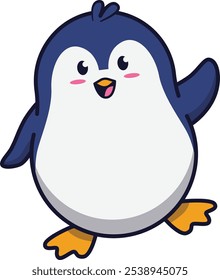 Cute Penguin Raise Hand Greeting Illustration