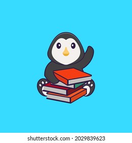 Cute penguin reading a book. Animal cartoon concept isolated. Can used for t-shirt, greeting card, invitation card or mascot.