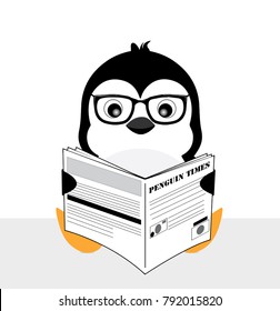 cute penguin reading newspaper wearing eyeglasses