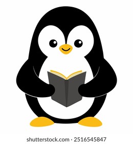 Um Pinguim bonito lendo ilustração vetorial