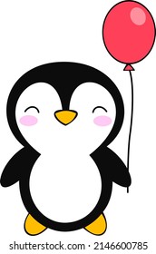 süßer Pinguin mit rotem Ballon