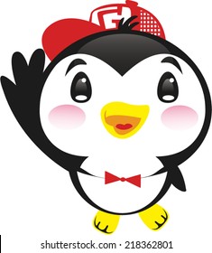 Cute penguin with red cap vector.