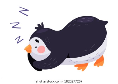 Cute Penguin with Red Cheeks Sleeping Vector Illustration