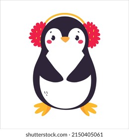 Pingüino lindo con las mejillas rojas con los espantos en posición de vectores Ilustración