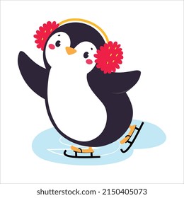 Cute Pinguin mit roten Wangen, die eine Eis-Skating-Vektorgrafik tragen