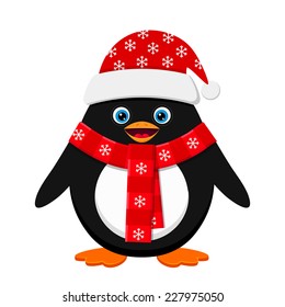 Cute penguin in red hat