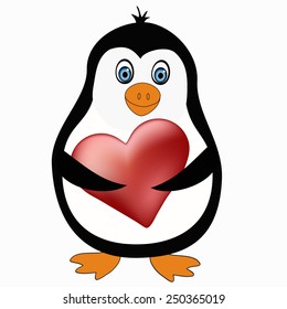 cute penguin with red heart illustration