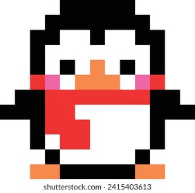 Pingüino lindo con imagen de píxel rojo de bufanda invierno descarga animal para obtenerlo gratis