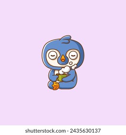Cute penguin  relax with a cup of coffee cartoon animal character mascot icon flat style illustration concept set