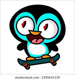 Cute penguin riding a skateboard vector