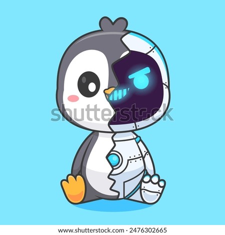 Cute Penguin Robot Cyborg Cartoon Vector Icon Illustration. Animal Technology Icon Concept Isolated Premium Vector. Flat Cartoon Style