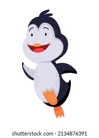 Cute penguin running. Funny draw character in cartoon style. Adorable wild animal