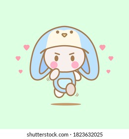 Cute penguin running vector design. Chibi character illustration