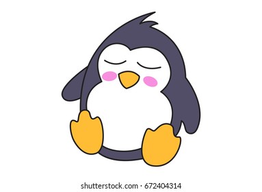Cute Penguin Sad. Vector Illustration. Isolated on white background.