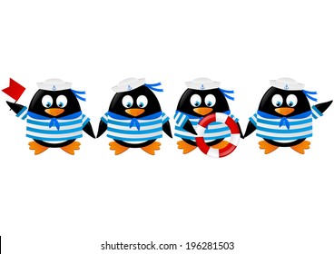 Cute penguin sailors isolated on white