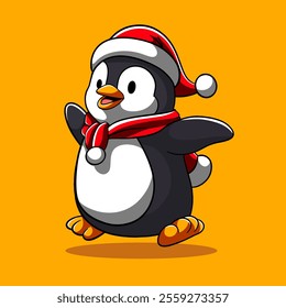 Cute penguin santa cartoon character chibi style