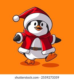 Cute penguin santa cartoon character chibi style