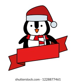 cute penguin with santa claus hat
