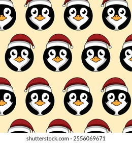 Cute Penguin with santa hat pattern background for wallpaper and etc, vector design template perfect for christmas