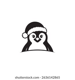 Cute Penguin in Santa Hat, Perfect for Christmas Designs.A cheerful, stylized penguin wearing a Santa hat is featured against a plain white background.
