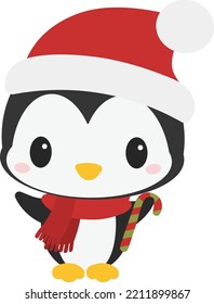 Cute penguin with santa hat and red scarf