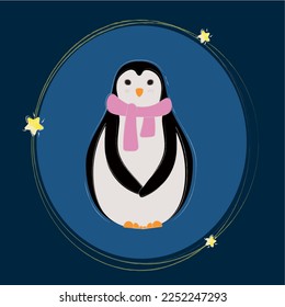 Cute penguin in a scarf at night.