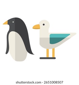 Cute penguin and seagull vector set animal icon
