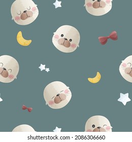Cute Penguin Seal Seamless Pattern