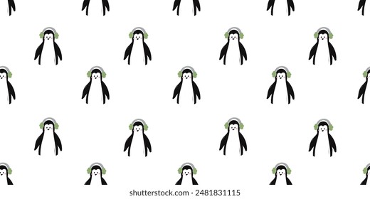Nettes Pinguin nahtloses Muster. Tierische Zeichentrickfigur. Flache Vektorillustration. Vorlage für Notebook-Abdeckungen, Muster für Bildschirmhintergründe, Textil- oder Naturhintergrund.