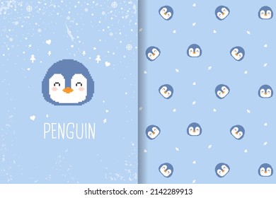 cute penguin seamless pattern vector