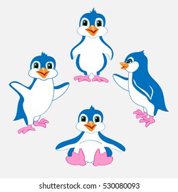 Cute penguin set cartoon vector illustration
