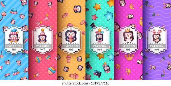 cute penguin - set seamless pattern. Vector eps 10