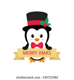 cute penguin with a sign on a white background