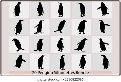cute penguin silhouette vector design illustration,Vector illustration of a black silhouette of a penguin,Penguins Silhouette Set,collection of penguins' silhouettes