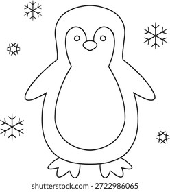 Lindo pingüino – Ilustración vectorial de arte de línea simple