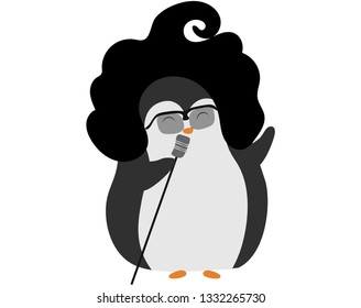 cute penguin sings into the microphone