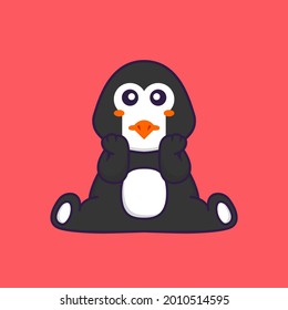 Cute penguin is sitting. Animal cartoon concept isolated. Can used for t-shirt, greeting card, invitation card or mascot.