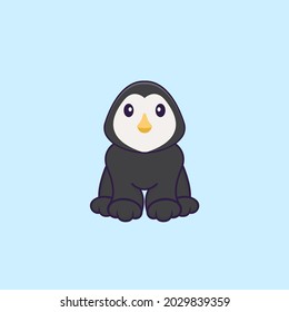 Cute penguin is sitting. Animal cartoon concept isolated. Can used for t-shirt, greeting card, invitation card or mascot.