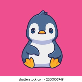 cute penguin sitting calm. isolated cartoon animal illustration. Flat Style Sticker Icon Design Premium Logo vector. Mascot Character