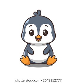 Cute Penguin Sitting Cartoon Vector Illustration