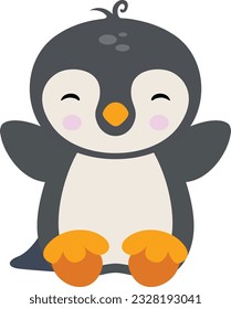 Cute penguin sitting isolated on white
