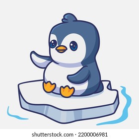 cute penguin sitting on ice. isolated cartoon animal illustration. Flat Style Sticker Icon Design Premium Logo vector. Mascot Character